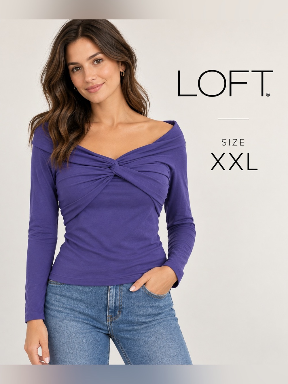 NEW LOFT XXL Purple Twist Front Off-Shoulder Draped Top